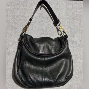 Margot New York Black Pebbled Leather Shoulder/Hand Zipper Flap/Snap Hobo Bag